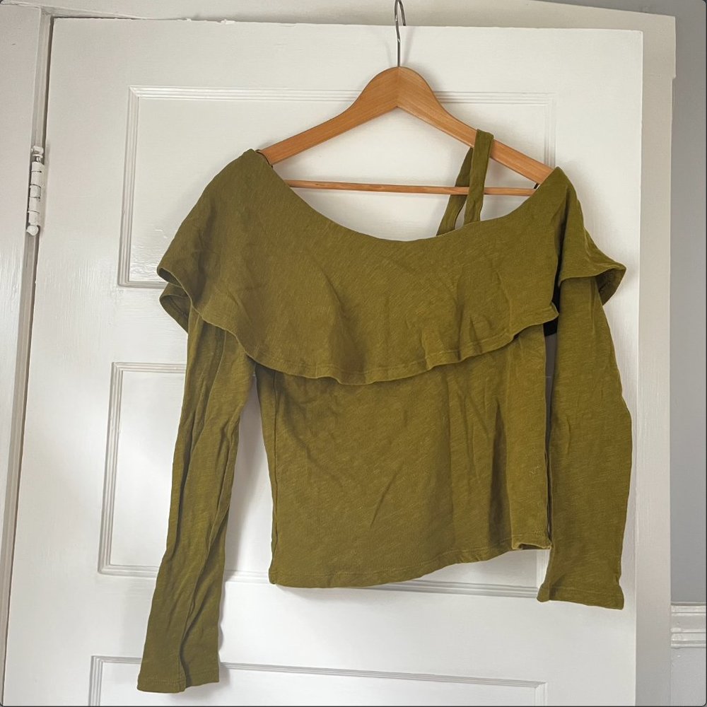 Anthropologie Postmark Asymmetric Long Sleeved Top Green